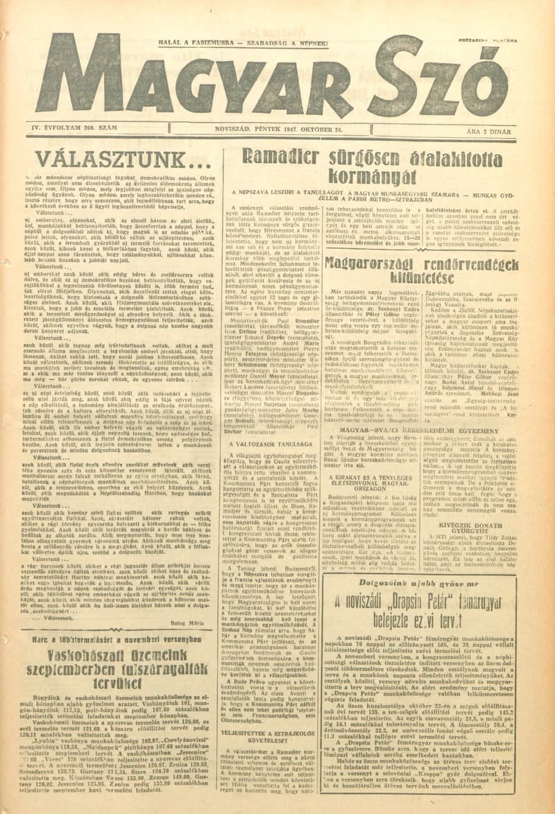 Magyar Szó, 4. évf. 1947. október 24. 260. sz. 1–6. oldal