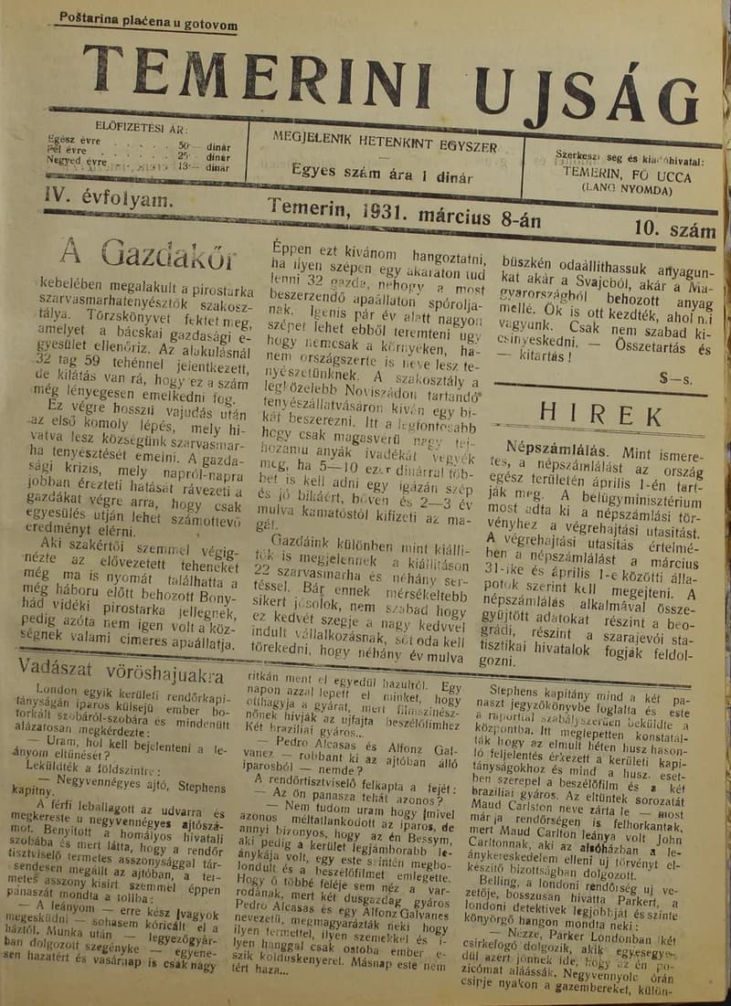 Temerini Újság 1928-1944, 4. évf. 1931. március 8. 10. sz.