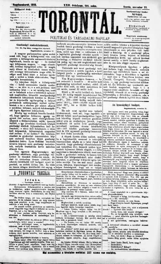 Torontál, 22. évf. 1893. november 22. 268. sz.