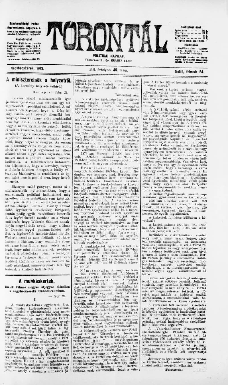 Torontál, 42. évf. 1913. február 24. 45. sz.