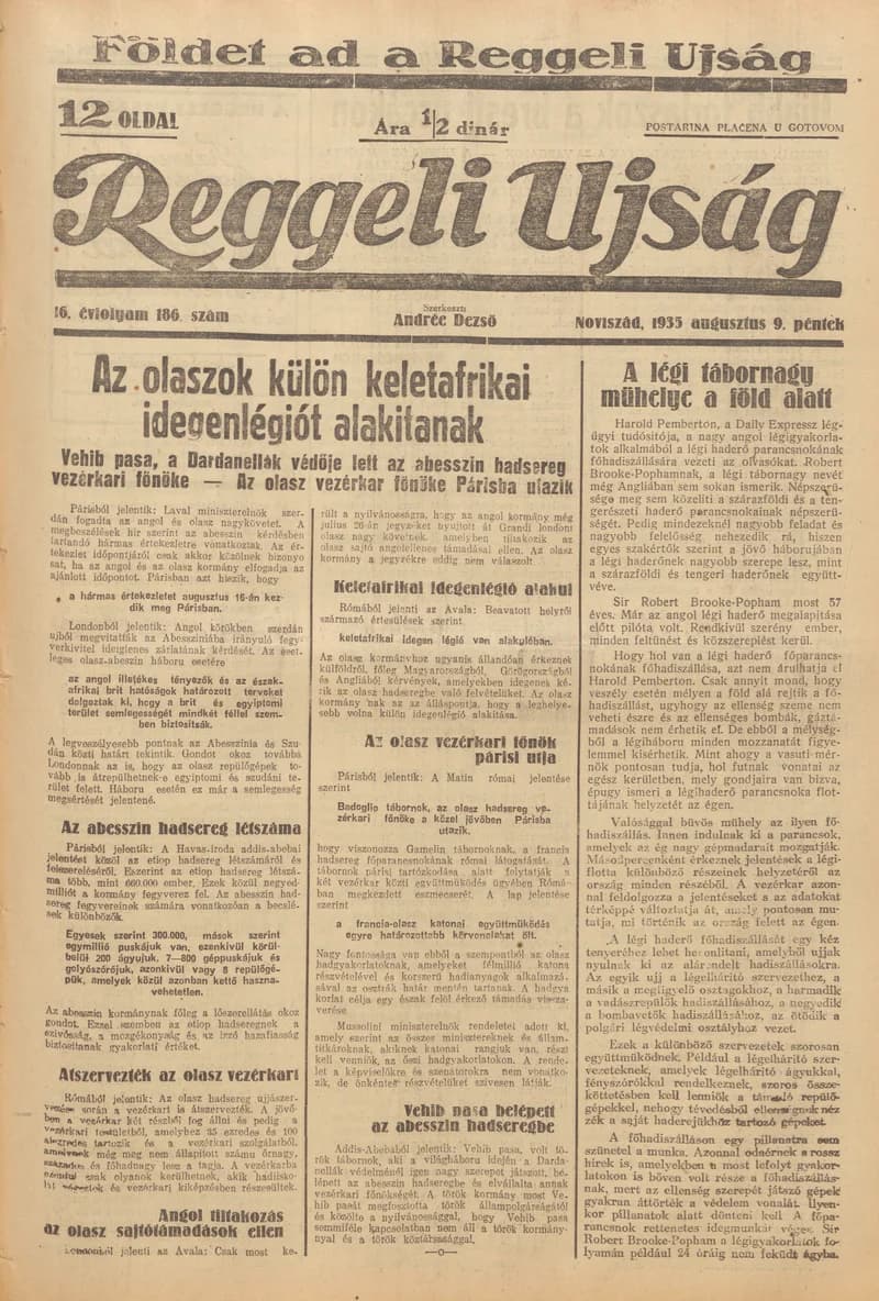 Reggeli Újság, 16. évf. 1935. augusztus 9. 186. sz.