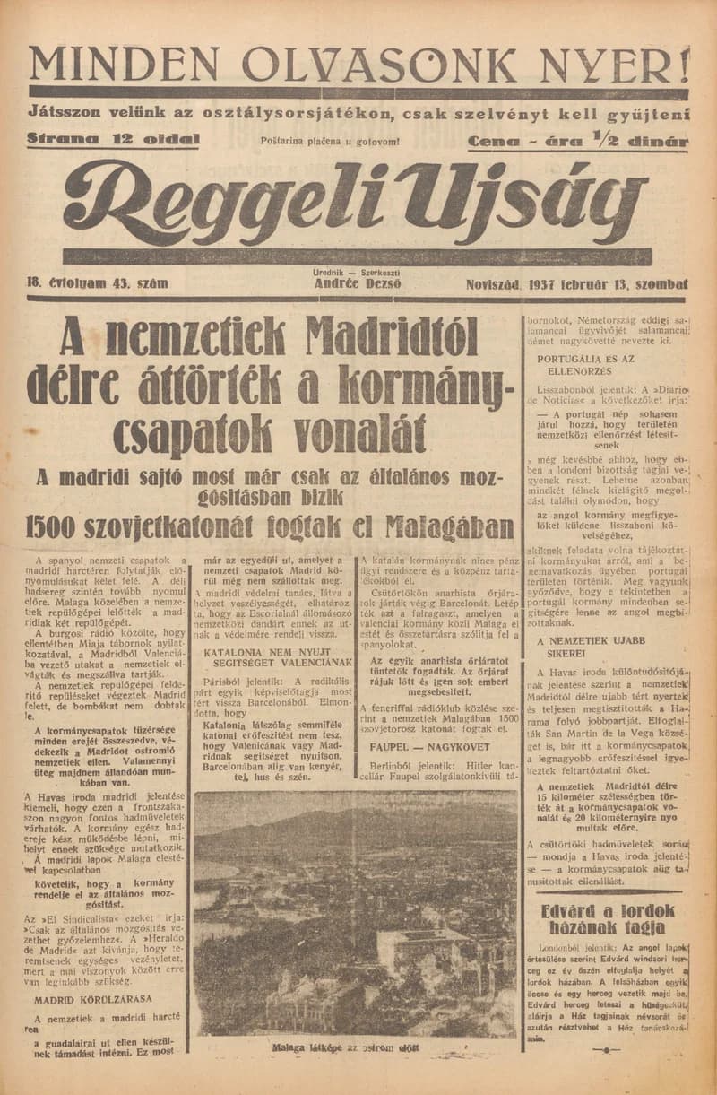 Reggeli Újság, 18. évf. 1937. február 13. 43. sz.