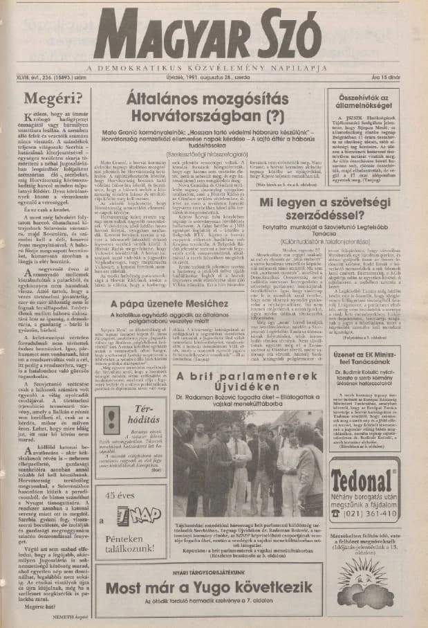 Magyar Szó, 48. évf. 1991. augusztus 28. 236. sz. 1–16. oldal