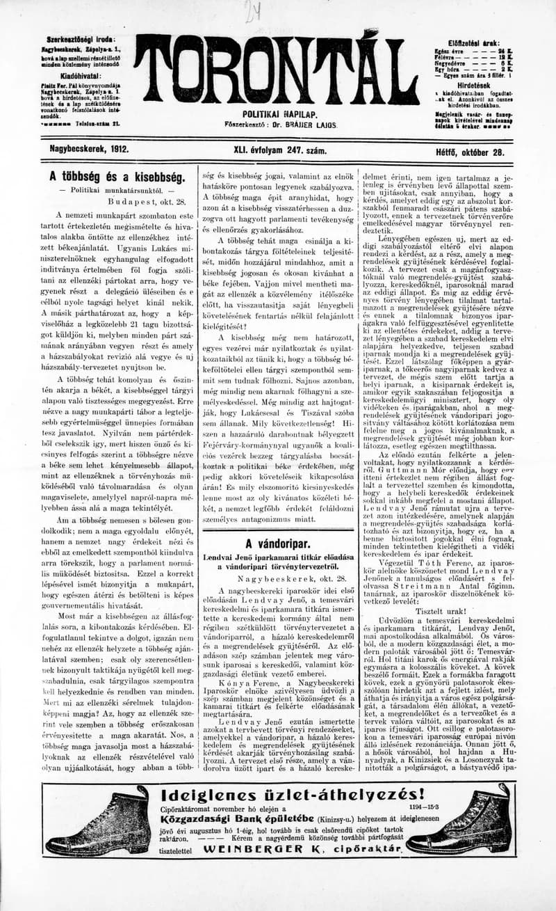 Torontál, 41. évf. 1912. október 28. 247. sz.