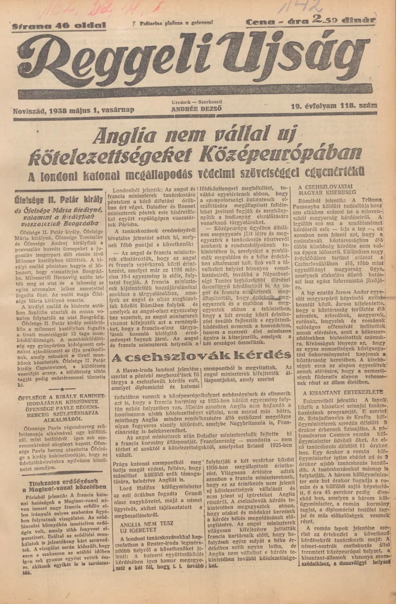 Reggeli Újság, 19. évf. 1938. május 1. 118. sz.
