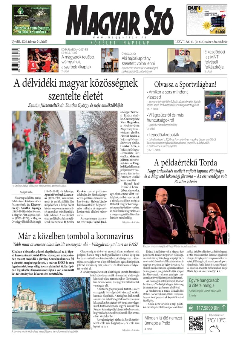 Magyar Szó, 77. évf. 2020. február 24. 43. sz. 1–12. oldal