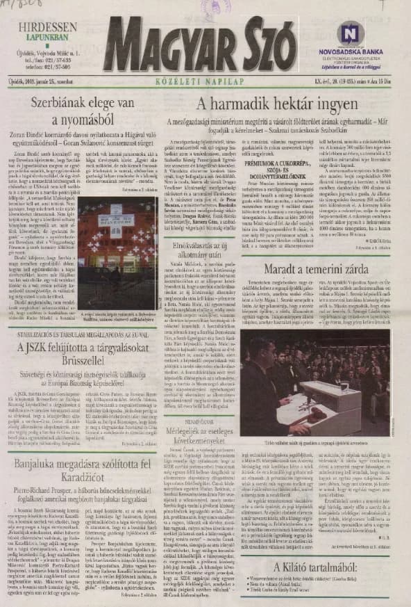 Magyar Szó, 60. évf. 2003. január 25. 20. sz. 1–16. oldal