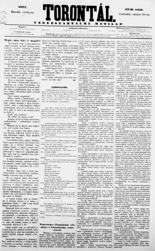 Torontál, 2. évf. 1873. október 16. 42. sz.