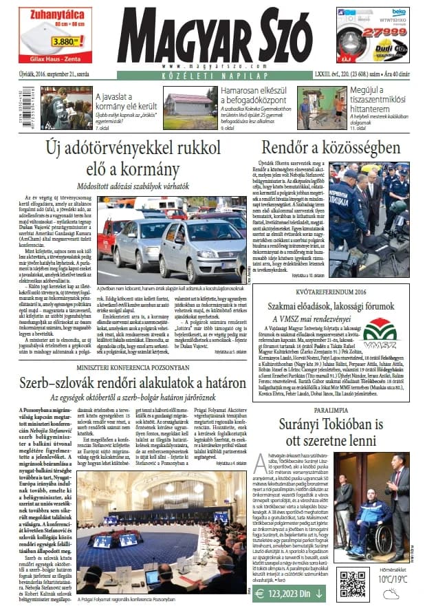 Magyar Szó, 73. évf. 2016. szeptember 21. 220. sz. 1–16. oldal