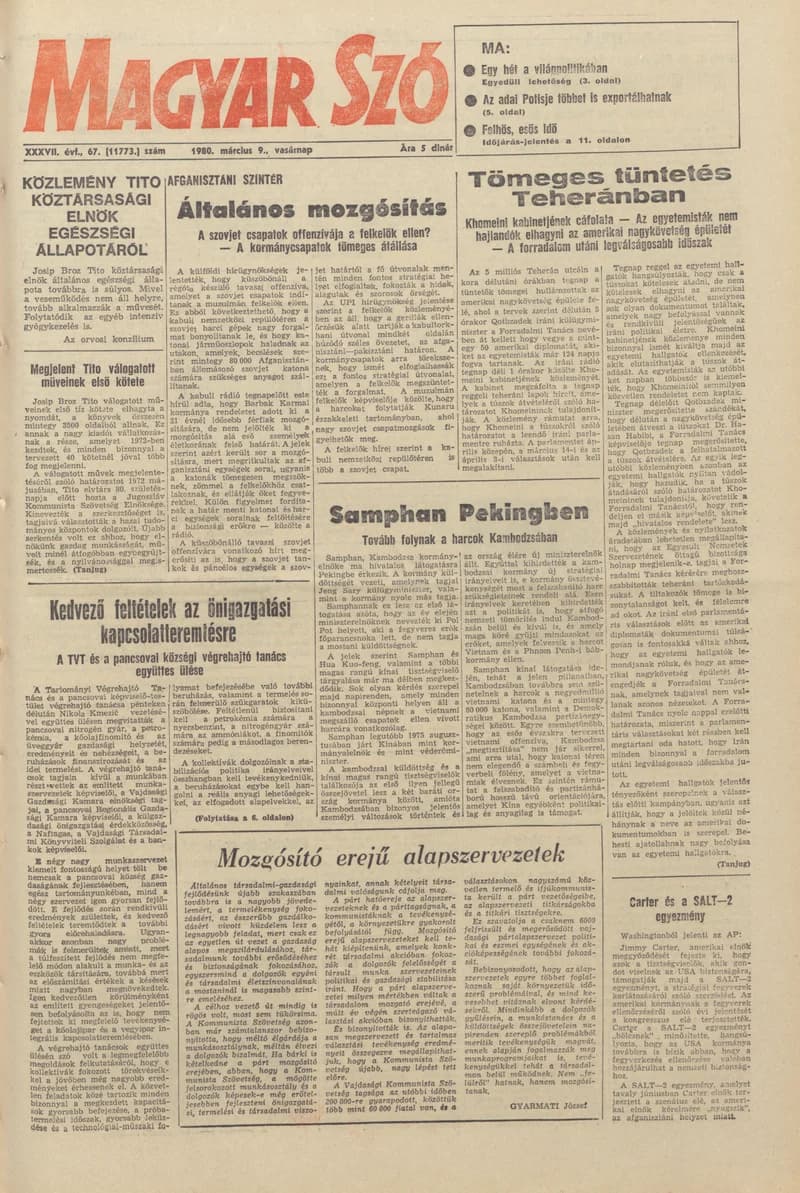 Magyar Szó, 37. évf. 1980. március 9. 67. sz. 1–28. oldal
