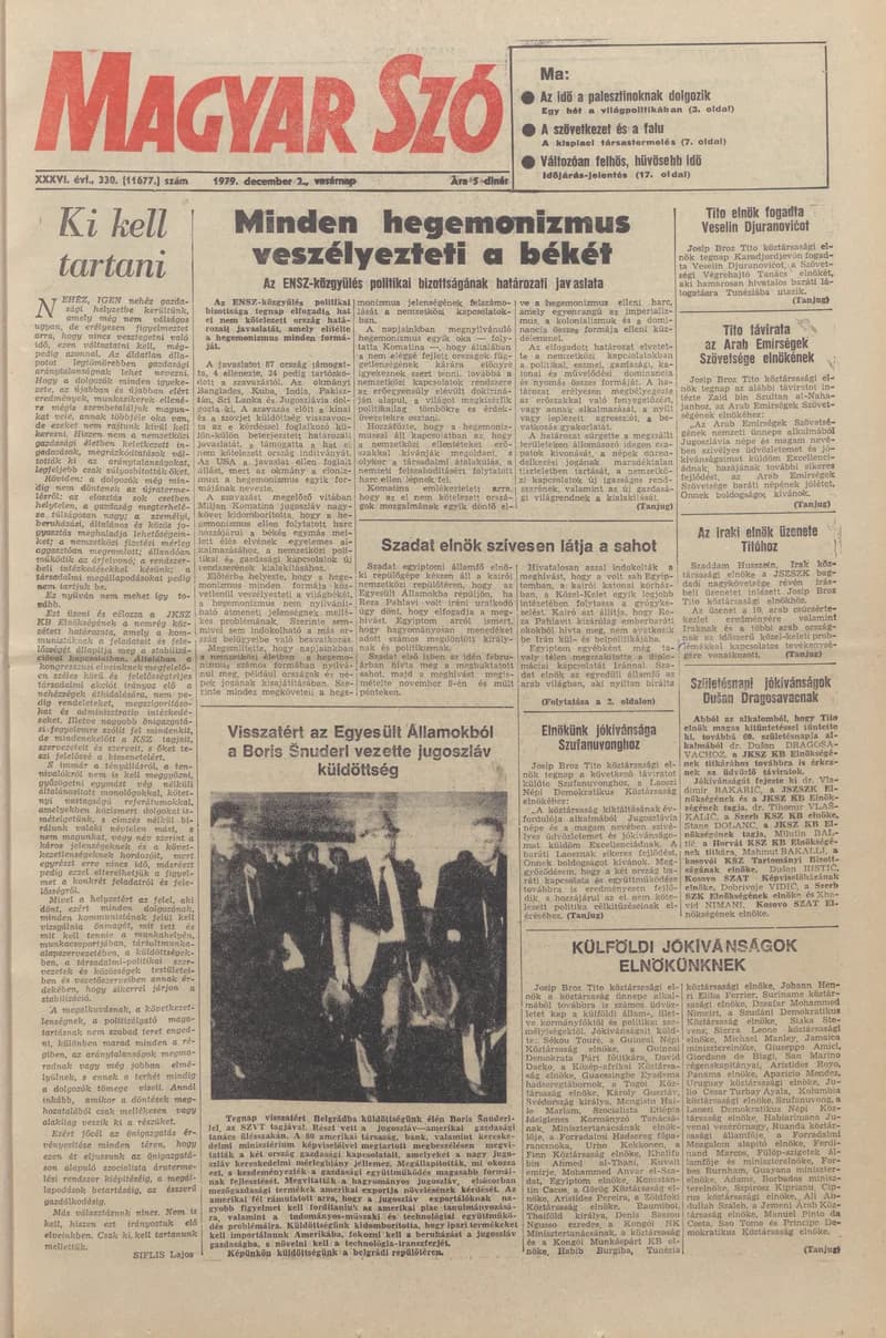 Magyar Szó, 36. évf. 1979. december 2. 330. sz. 1–28. oldal
