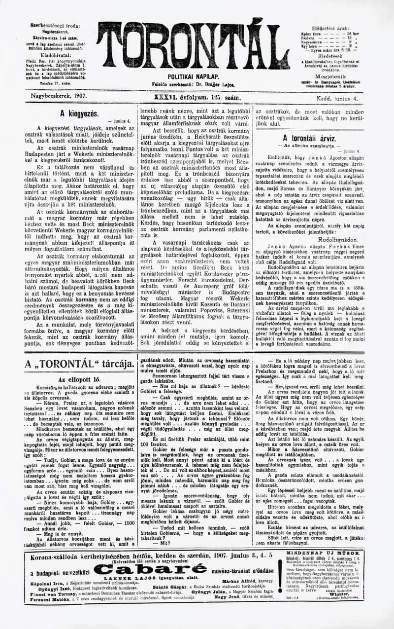 Torontál, 36. évf. 1907. június 4. 125. sz.