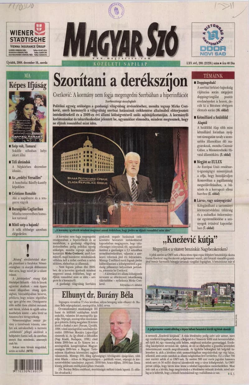 Magyar Szó, 65. évf. 2008. december 10. 288. sz. 1–20. oldal