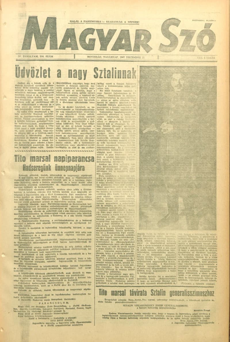 Magyar Szó, 4. évf. 1947. december 21. 310. sz. 1–8. oldal