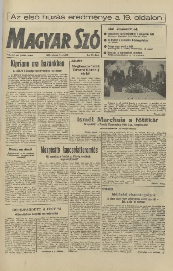 Magyar Szó, 42. évf. 1985. február 11. 40. sz. 1–20. oldal