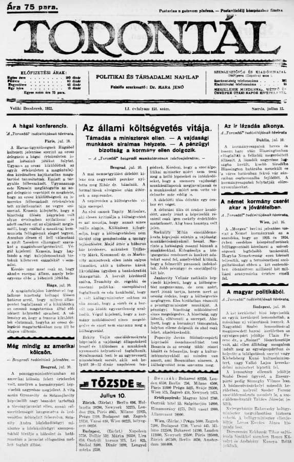 Torontál, 51. évf. 1922. július 12. 151. sz.