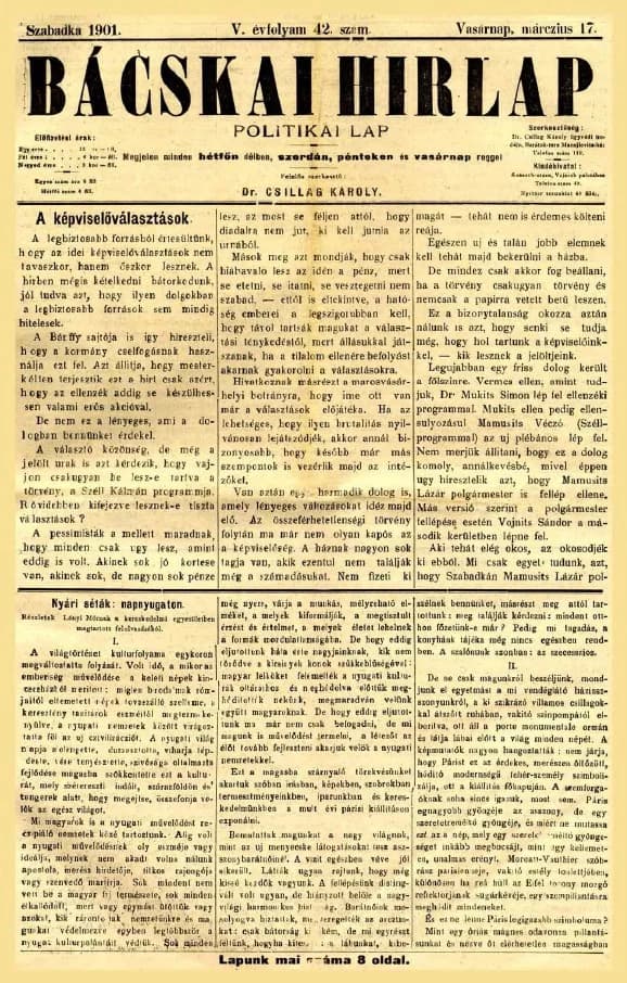 Bácskai Hirlap, 5. évf. 1901. március 17. 42. sz.