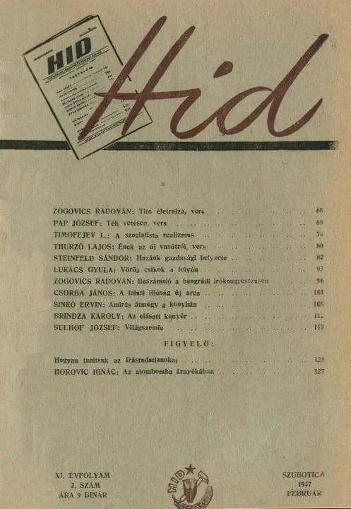 Híd, 11. évf. 1947. február. 2. sz. 65–128. oldal