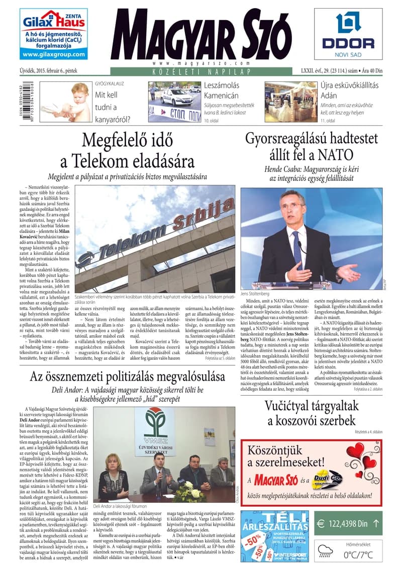 Magyar Szó, 72. évf. 2015. február 6. 29. sz. 1–16. oldal