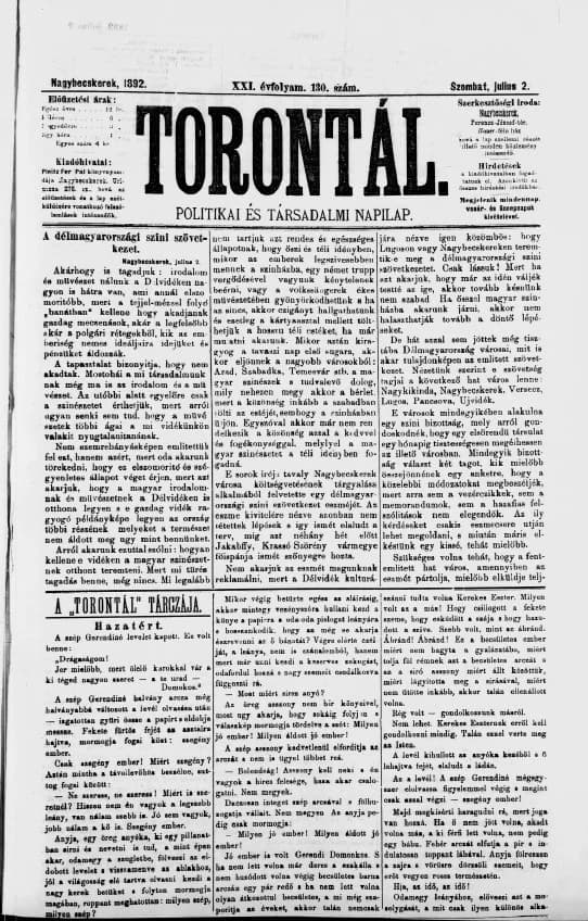 Torontál, 21. évf. 1892. július 2. 130. sz.