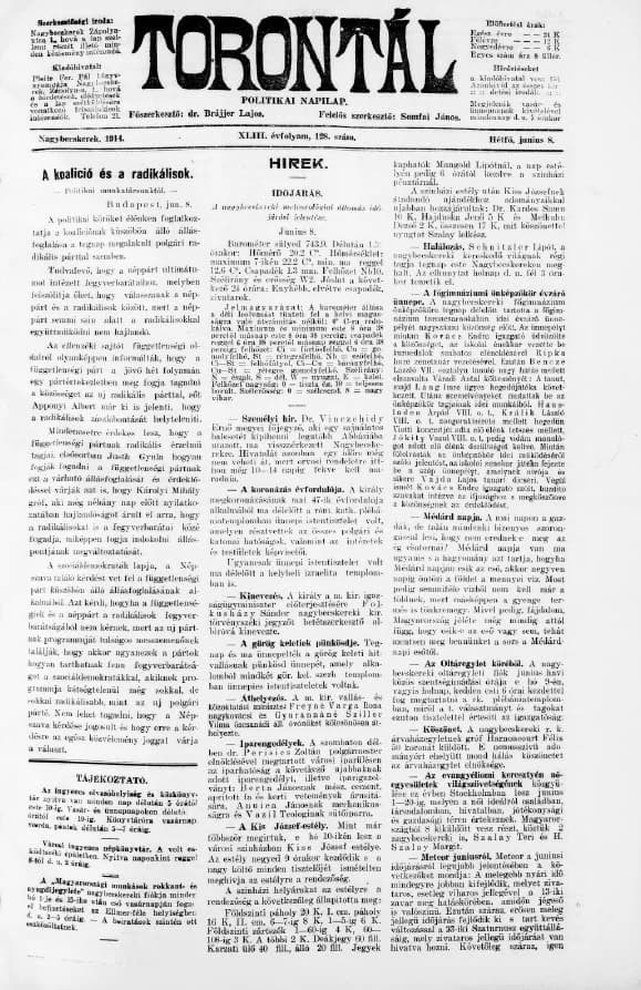 Torontál, 43. évf. 1914. június 8. 128. sz.