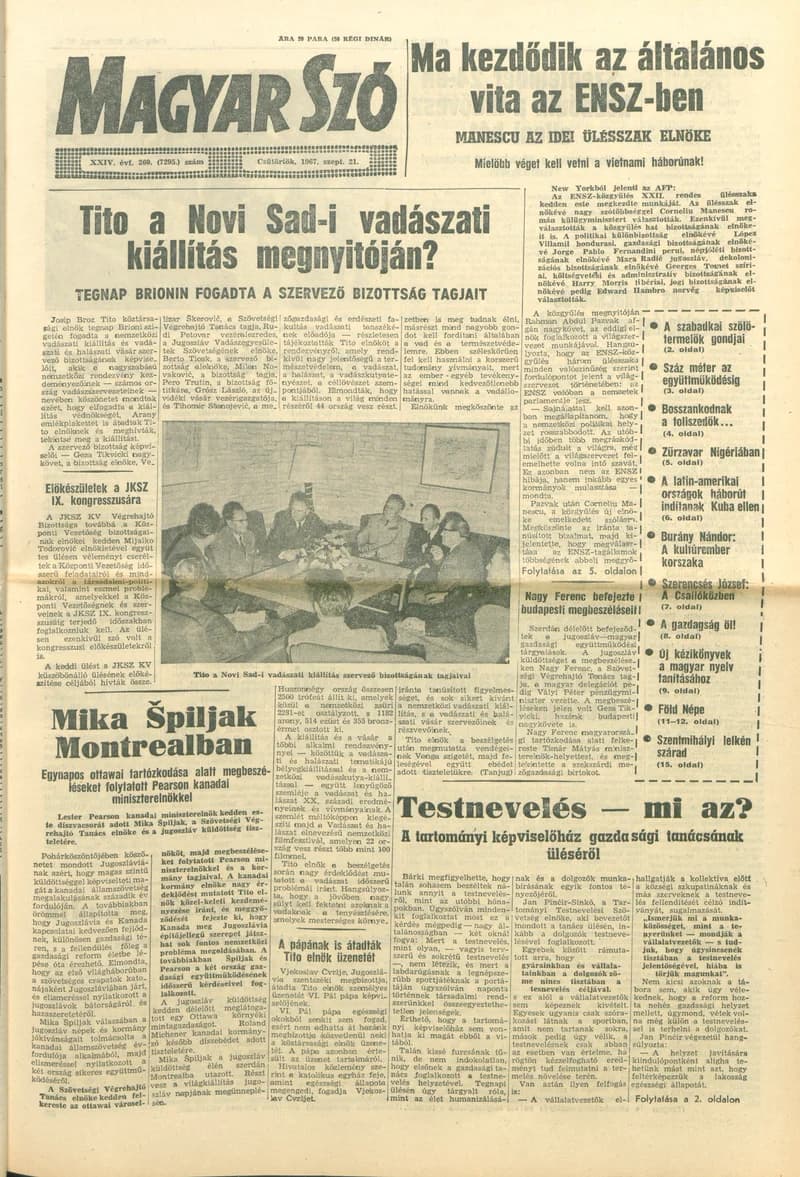 Magyar Szó, 24. évf. 1967. szeptember 21. 260. sz. 1–16. oldal