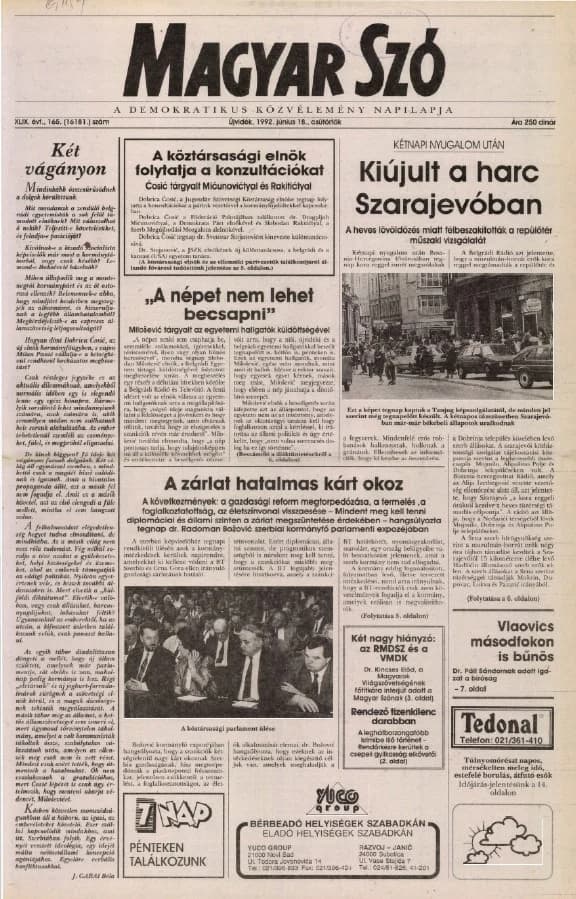 Magyar Szó, 49. évf. 1992. június 18. 165. sz. 1–16. oldal
