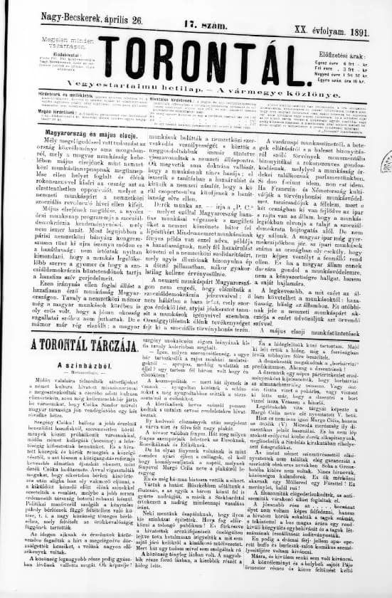 Torontál, 20. évf. 1891. április 26. 17. sz.