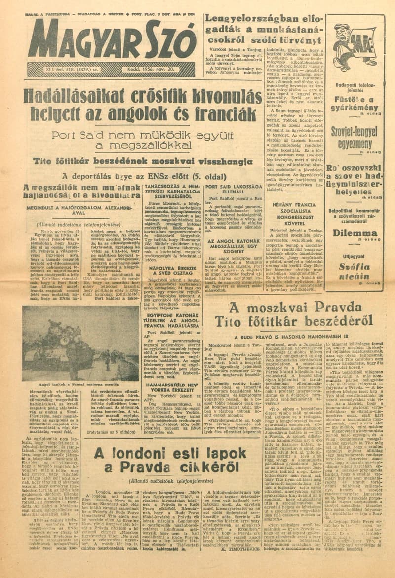 Magyar Szó, 13. évf. 1956. november 21. 319. sz. 1–8. oldal