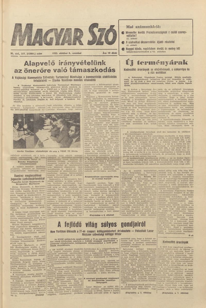 Magyar Szó, 40. évf. 1983. október 8. 277. sz.