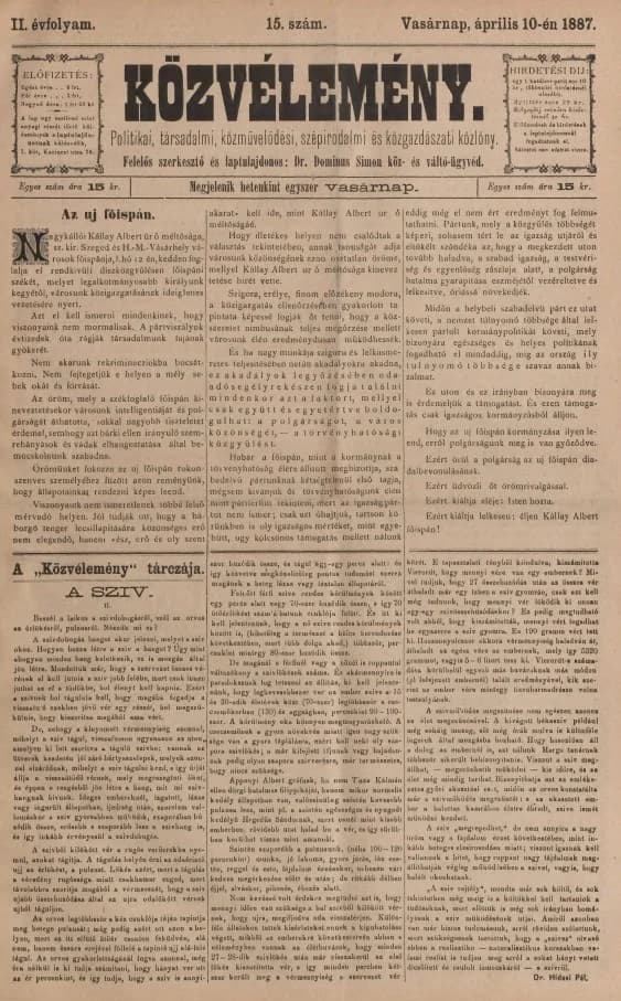 Közvélemény, 2. évf. 1887. április 10. 15. sz.