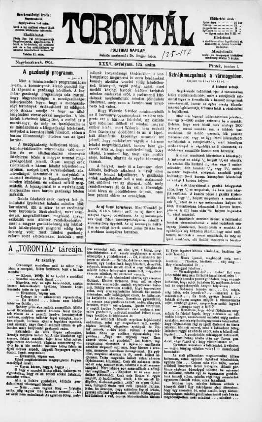 Torontál, 35. évf. 1906. június 1. 125. sz.
