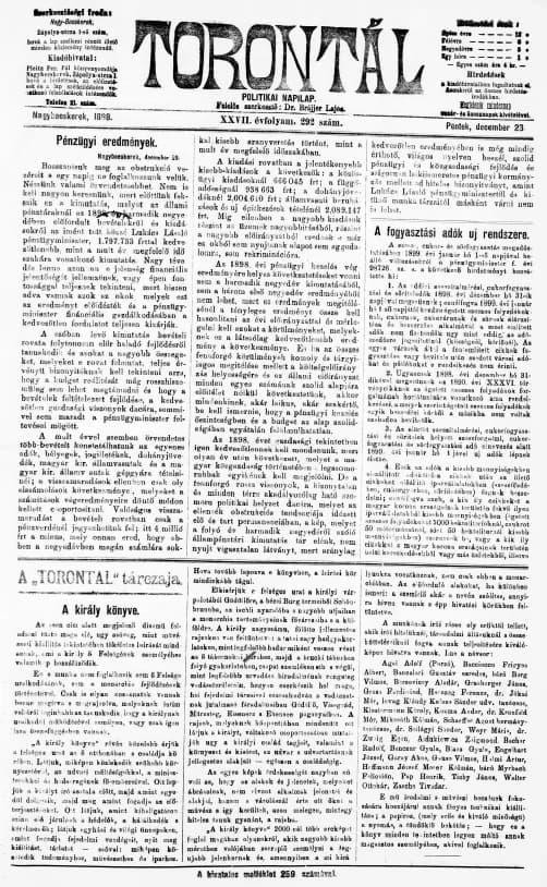 Torontál, 27. évf. 1898. december 23. 292. sz.