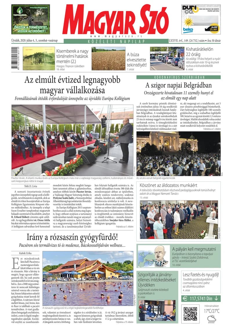 Magyar Szó, 77. évf. 2020. július 4. – 5. 149. sz. 1–32. oldal