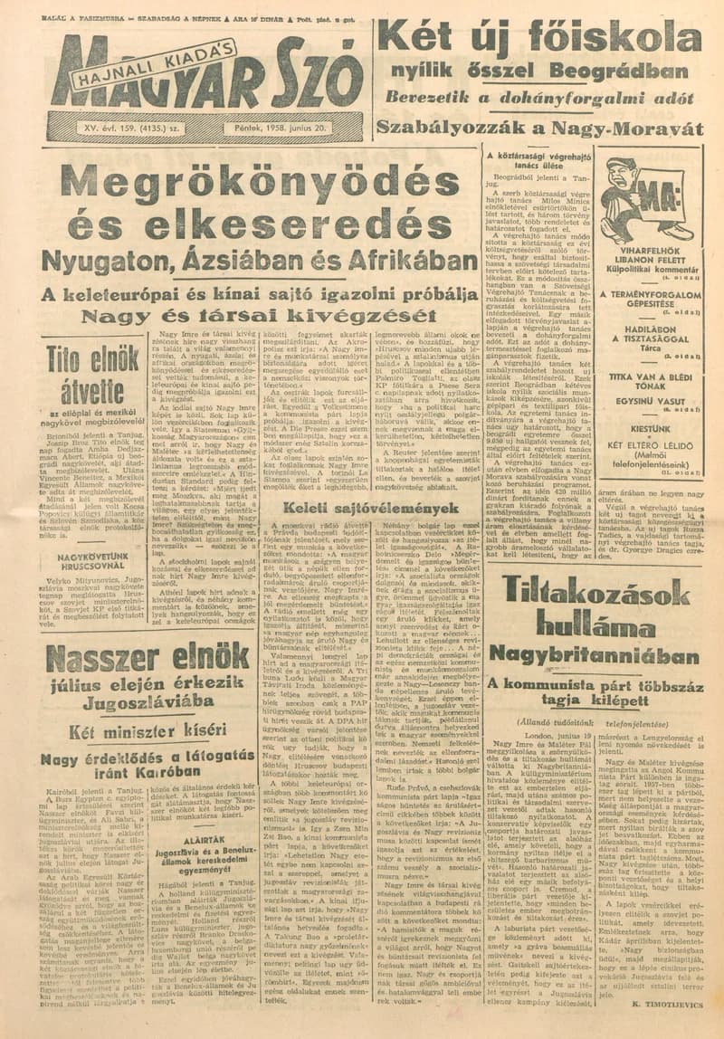 Magyar Szó, 15. évf. 1958. június 20. 159. sz. 1–20. oldal