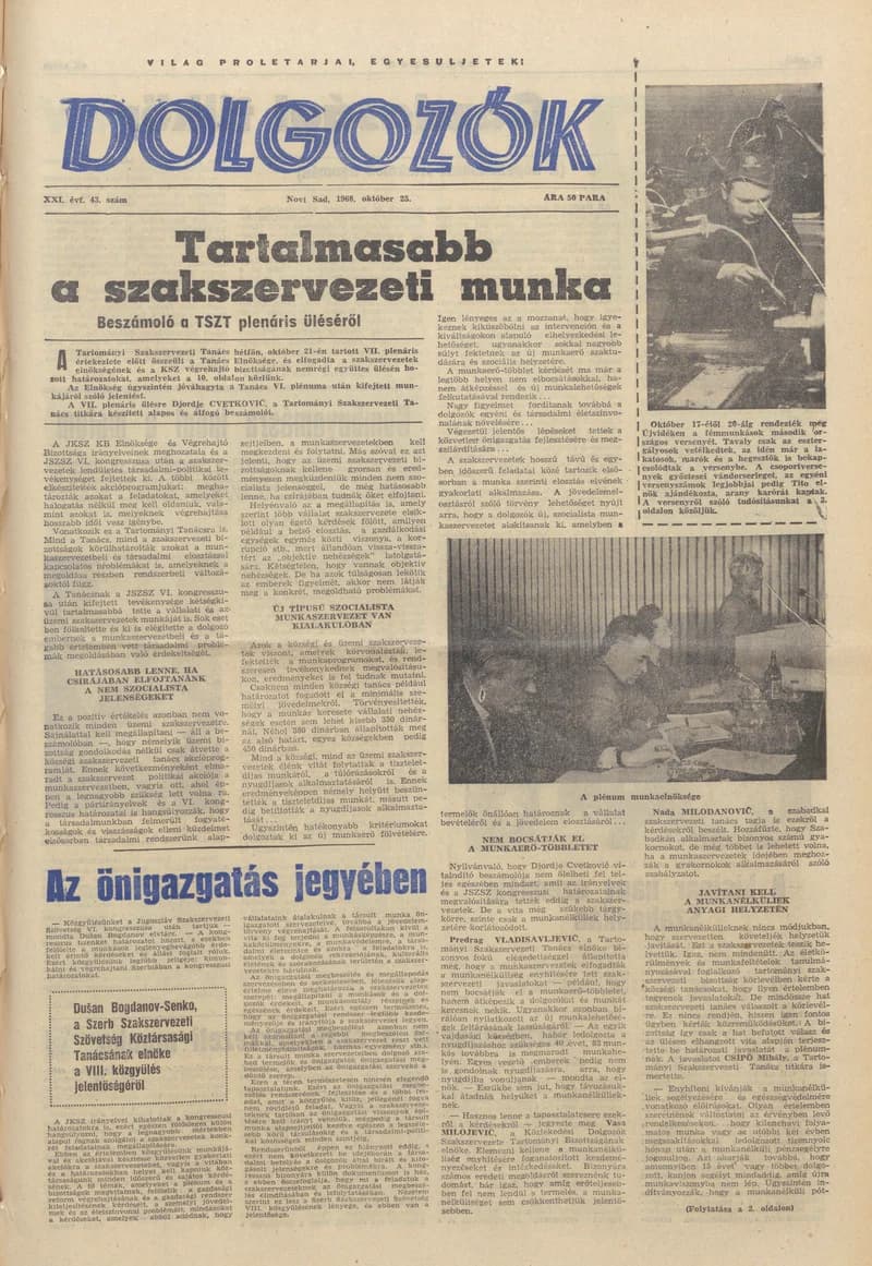 Dolgozók, 22. évf. 1968. október 25. 43. sz.
