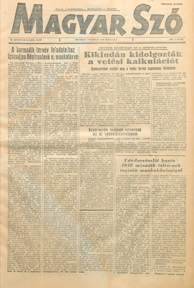 Magyar Szó, 6. évf. 1949. február 6. 31. sz. 1–4. oldal