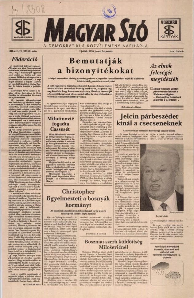 Magyar Szó, 53. évf. 1996. január 24. 19. sz. 1–16. oldal
