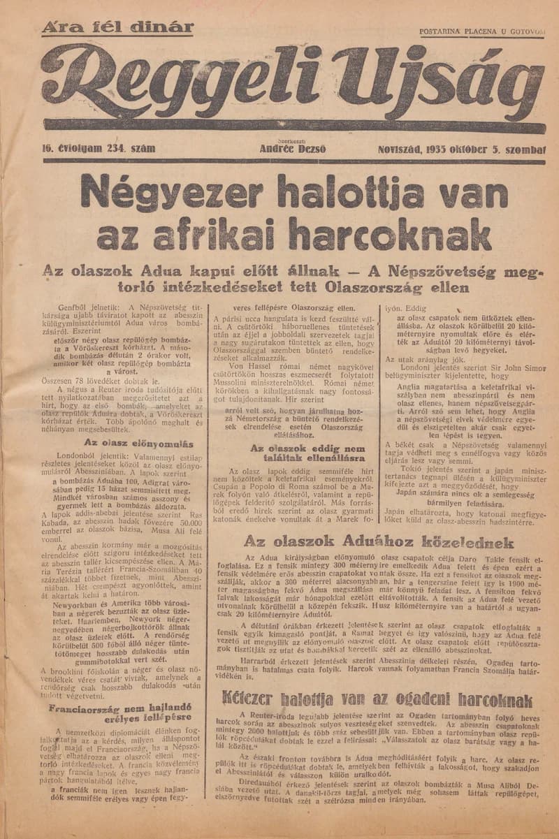 Reggeli Újság, 16. évf. 1935. október 5. 234. sz.
