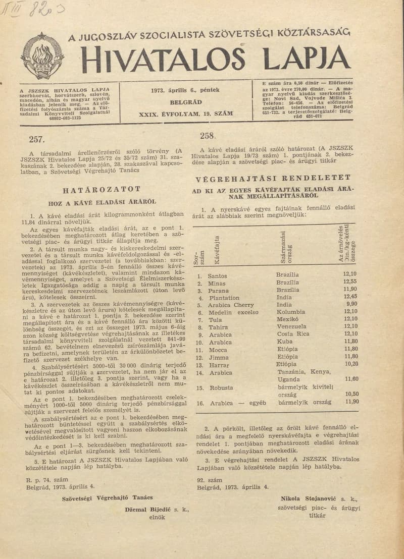 A Jugoszláv Szocialista Szövetségi Köztársaság Hivatalos Lapja, 29. évf. 1973. április 6. 19. sz. 601–604. oldal