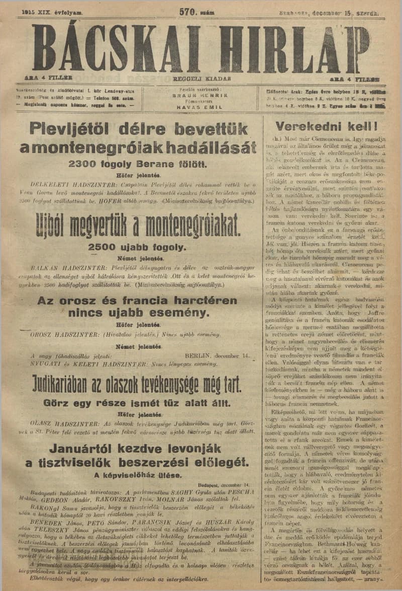 Bácskai Hirlap, 19. évf. 1915. december 15. 570. sz.