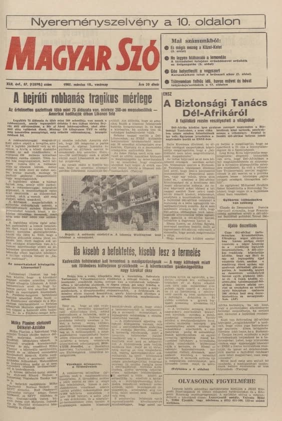 Magyar Szó, 42. évf. 1985. március 10. 67. sz. 1–32. oldal