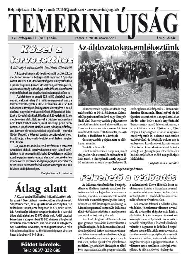 Temerini Újság, 16. évf. 2010. november 4. 44. sz.