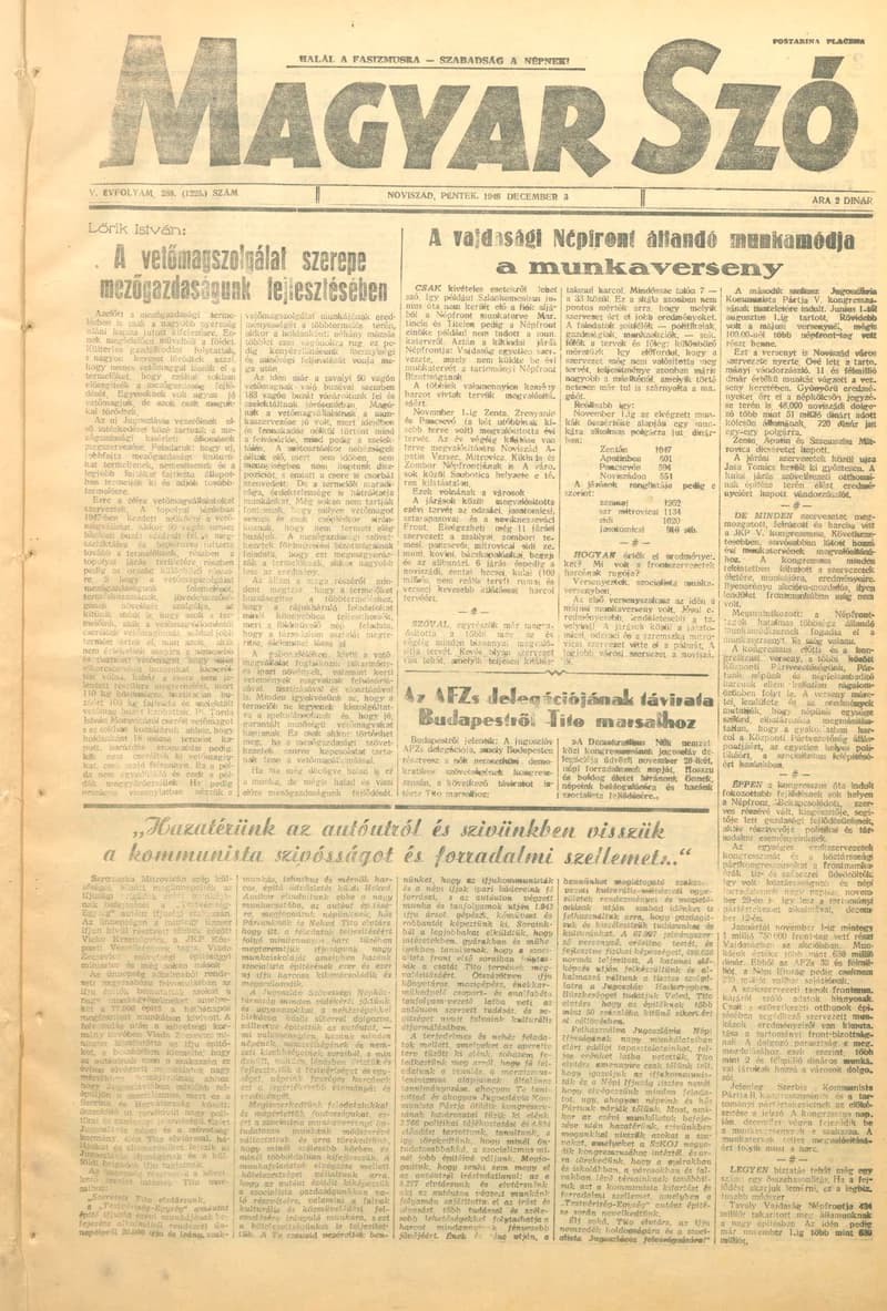 Magyar Szó, 5. évf. 1948. december 3. 288. sz. 1–4. oldal