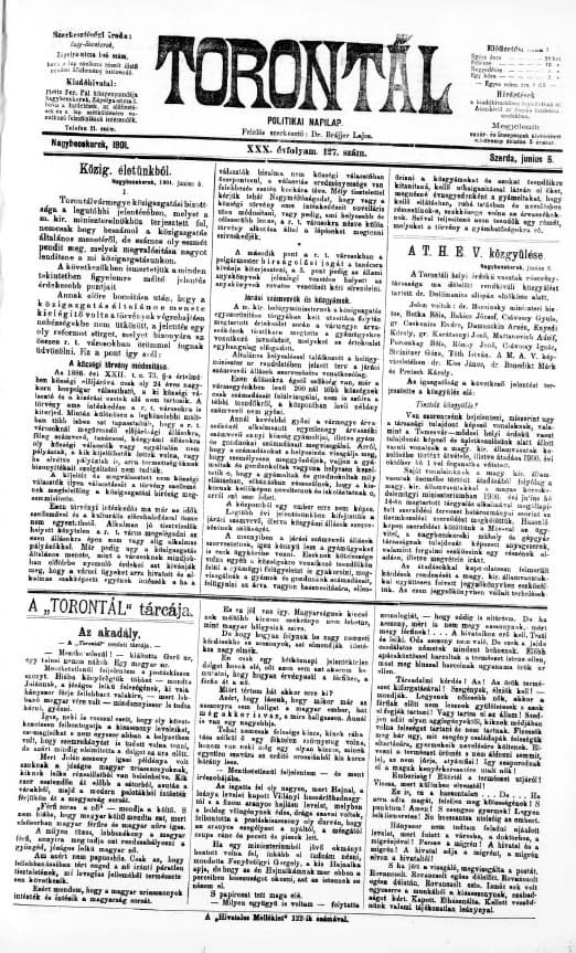 Torontál, 30. évf. 1901. június 5. 127. sz.