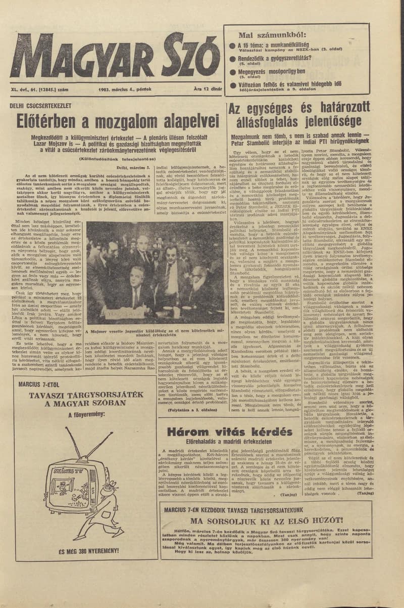Magyar Szó, 40. évf. 1983. március 4. 61. sz. 1–20. oldal