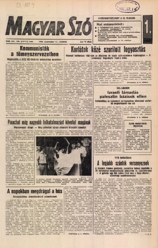 Magyar Szó, 43. évf. 1986. szeptember 11. 250. sz. 1–20. oldal