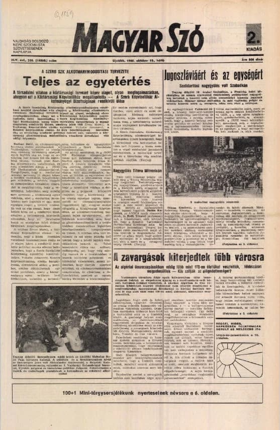 Magyar Szó, 45. évf. 1988. október 10. 280. sz.