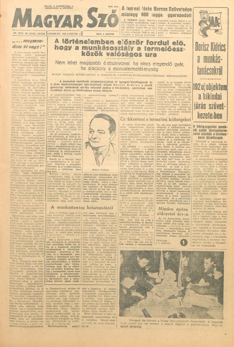 Magyar Szó, 9. évf. 1952. január 12. 10. sz. 1–4. oldal
