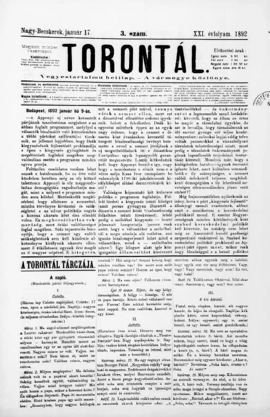 Torontál, 21. évf. 1892. január 17. 3. sz.